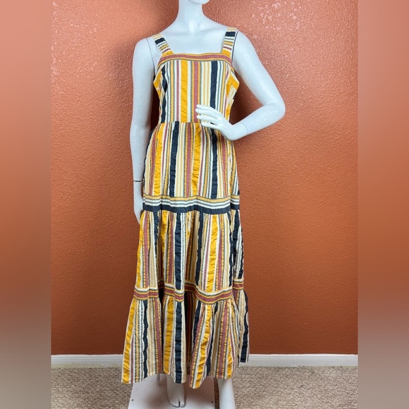 LOFT Striped Tiered Maxi Dress Sleeveless Square Neck S 2 Yellow striped.  E86 - Picture 7 of 15
